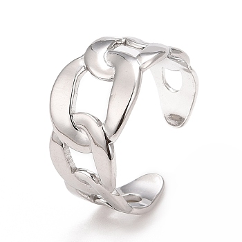 304 Stainless Steel Curb Chain Shape Cuff Ring for Women, Stainless Steel Color, US Size 8 1/2(18.5mm)