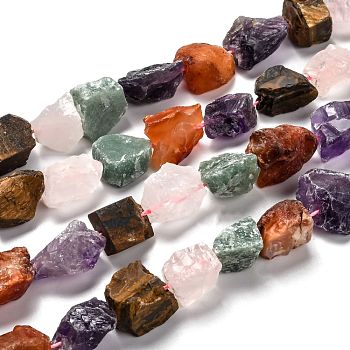 Rough Raw Natural Mixed Gemstone Beads Strands, Nuggets, 12~21x10~22x5~15mm, Hole: 1~1.2mm, about 25pcs/strand, 16.34 inch(41.5cm)