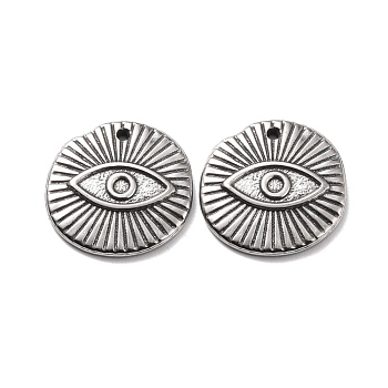 304 Stainless Steel Pendants Cabochons for Enamel, Flat Round with Eye, Stainless Steel Color, 18.5x2.5mm, Hole: 1.2mm