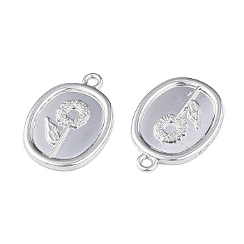Rack Plating Alloy Pendants, Cadmium Free & Lead Free, Oval with Flower, Platinum, 21x15x2mm, Hole: 1.6mm