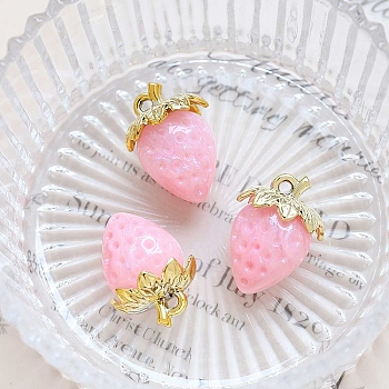 Acrylic Pendants, Strawberry, Pearl Pink, 32x23mm