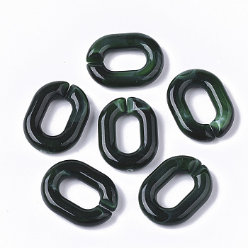 Acrylic Linking Rings, Quick Link Connectors, For Jewelry Chains Making, Imitation Gemstone Style, Oval, Dark Green, 24x18x5mm, Inner Diameter: 13x7mm, about 380pcs/500g
