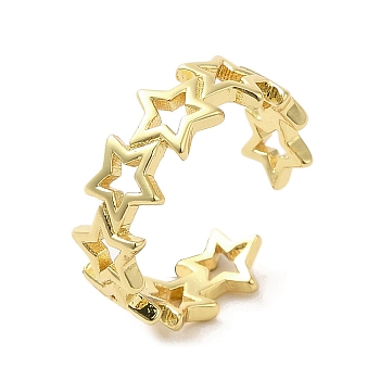 Rack Plating Brass Finger Ring, Cuff Ring, Long-Lasting Plated, Cadmium Free & Lead Free, Star, Real 18K Gold Plated, US Size 6 3/4(17.1mm)