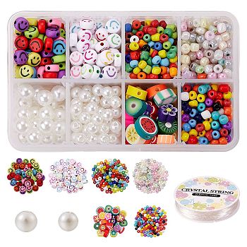 DIY Jewelry Making Kits, Including Glass Seed Beads, ABS Plastic Imitation Pearl, Acrylic Beads , Handmade Polymer Clay Beads, with Round Crystal Elastic Stretch Thread, Mixed Color, Beads: 905pcs/box