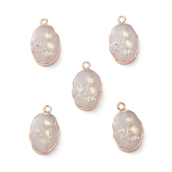 Natural Quartz Crystal Pendants, Rock Crystal Pendants, Oval Charms with Golden Brass Edge, 22x13x3~5.5mm, Hole: 1.8mm