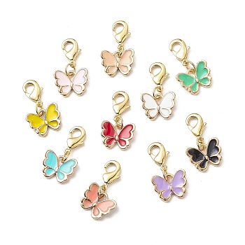 Alloy Enamel Pendant Decoration, Butterfly Lobster Clasp Charms, Clip-on Charms, for Keychain, Mixed Color, 24mm