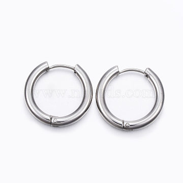 202 Stainless Steel Huggie Hoop Earrings, with 304 Stainless Steel Pin, Hypoallergenic Earrings, Ring, Stainless Steel Color, 20x21x3mm, 9 Gauge, Pin: 1mm(EJEW-F111-20mm-PA)