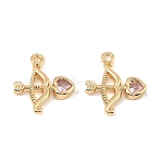 Brass Micro Pave Cubic Zirconia Charms, Bow & Arrow, Real 18K Gold Plated, 19x15.5x3mm, Hole: 1.6mm(KK-C155-27G)
