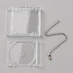 Rectangle Acrylic Mini CD Box Pendant Decorations, with Iron Ball Chain, Platinum, Clear, 51.5x53x8mm(KEYC-WH20004-31)