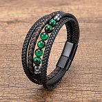 Dyed & Heated Natural Tiger Eye Round Beads & Braided Imitation Leather Cord Bracelets for Men, with 304 Stainless Steel Magnetic Clasp, Black, 9-1/8 inch(23cm)(FS-WGCE7B3-09)