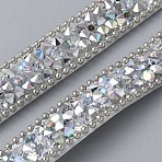Hotfix Resin Rhinestone Tape, Iron on Patches, with Iron Curb Chain, Rhinestone Trimming, Costume Accessories, Clear AB, 3/8 inch(10mm)(OCOR-WH20007-220)
