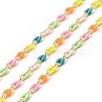 Brass Enamel Curb Chains, Soldered, with Spools, Real 18K Gold Plated, Colorful, 7x3x1.7mm(CHC-C003-13G-01)