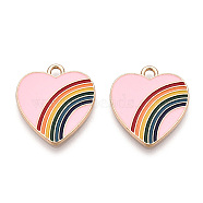 Light Gold Plated Alloy Pendants, with Enamel, Cadmium Free & Lead Free, Heart, Pink, 20x18x1.5mm, Hole: 1.8mm(X-ENAM-T009-68C-RS)