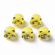 Handmade Porcelain Beads, Famille Rose Style, Tiger, Yellow, about 12x10.5x11mm, Hole: 1.8mm(PORC-T007-20F)