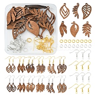 DIY Leaf Earring Making Kit, Including Natural Walnut Wood Pendants, Brass Jump Rings, Iron Earring Hooks, Mixed Color, 40Pcs/box(DIY-FS0004-25)