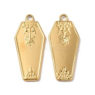 Ion Plating(IP) Halloween 304 Stainless Steel Pendants, Coffin with Spider Charm, Real 18K Gold Plated, 32x14x2mm, Hole: 2.5mm(STAS-H212-30G)