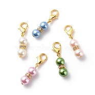 Baking Painted Pearlized Glass Pearl Round Beads Gourd Pendant Decorations, with Alloy Lobster Claw Clasps, Middle East Rhinestone Spacer Beads, Mixed Color, 33mm(HJEW-JM00734)