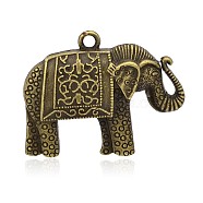 Tibetan Style Alloy Pendants, Cadmium Free & Nickel Free & Lead Free, Elephant, Antique Bronze, 48x38x5.5mm, Hole: 4mm(TIBEP-L015-03AB-NF)