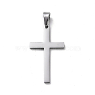 304 Stainless Steel Pendants, Cross, Stainless Steel Color, 39~42x22~23x1.5mm, Hole: 10x4.5mm(STAS-I135-26P)