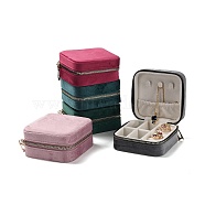 Square Velvet Jewelry Storage Zipper Boxes, Portable Travel Jewelry Case for Rings Earrings Bracelets Storage, Mixed Color, 10x10x4.85cm(CON-P021-01)
