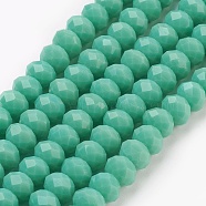 Glass Beads Strands, Imitation Jade Glass, Faceted, Rondelle, Medium Aquamarine, 6x4~5mm, Hole: 0.8~1mm, about 88~92pcs/strand, 15.5 inch~16 inch(39~45cm)(X-GLAA-K027-05E)