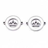 304 Stainless Steel Enamel Links Connectors, Laser Cut, Flat Round with Crown, White, Stainless Steel Color, 14.5x18.5x2mm, Hole: 1.2mm(STAS-S080-016P-A)