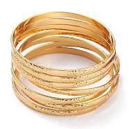7Pcs Women's Simple Fashion Textured Vacuum Plating 304 Stainless Steel Stackable Bangles, Golden, Inner Diameter: 2-5/8 inch(6.8cm)(BJEW-O182-07G)