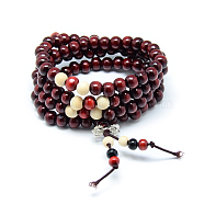 Dual-use Items, Wrap Style Buddhist Jewelry Dyed Wood Round Beaded Bracelets or Necklaces, Dark Red, 720mm(X-BJEW-R281-52)