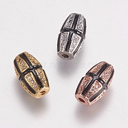 Brass Micro Pave Cubic Zirconia Beads, with Black Enamel, Oval, Mixed Color, 11.5x6.5mm, Hole: 1.5mm(ZIRC-E143-09)