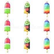 30Pcs 3 Styles Printed Alloy Pendants, Lead Free & Cadmium Free & Nickel Free, Golden, Ice Lolly Charm, Mixed Color, 27x10x2.5mm, Hole: 1.4mm, 10pcs/style(PALLOY-CJ0002-49)