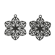 Spray Painted 430 Stainless Steel Pendants, Etched Metal Embellishments, Flower Charm, Black, 24.5x19.5x0.3mm, Hole: 1.6mm(STAS-Z116-10)