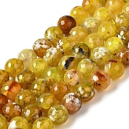 Dyed & Heated Natural Fire Crackle Agate Beads Strands, Faceted, Round, Gold, 8mm, Hole: 1.2mm, about 49pcs/strand, 14.84''(37.7cm)(G-P539-B01-13)