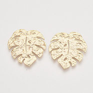 Brasss Pendants, Tropical Leaf Charms, Nickel Free, Real 18K Gold Plated, Monstera Leaf, Bumpy, 30x29x1.5mm, Hole: 1.2mm(X-KK-T048-061G-NF)