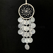 Woven Net/Web with Shell Wind Chime, Polyester Door Wall Pendant Decoration, Round, 450mm(WICH-PW0001-48B)