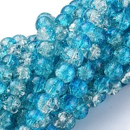 Baking Painted Crackle Glass Beads Strands, Round, Dark Turquoise, 8mm, Hole: 1.3~1.6mm, about 100pcs/strand, 31.4 inch(X-CCG-S001-8mm-06)