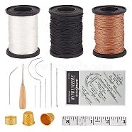 DIY Sewing Kits, with Aluminum Finger Thimbles, Carbon Steel Materials Leather Needle, Nylon Thread, Iron Sewing Thimbles, Wooden Awl Pricker Sewing Tool, Mixed Color, 155x13mm(DIY-PH0027-92)