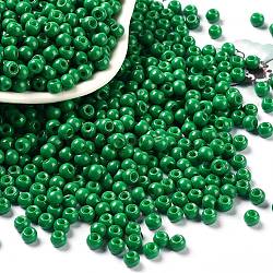 Baking Paint Glass Seed Beads, Round, Green, 4x3mm, Hole: 1.2mm, about 7650pcs/pound(SEED-H002-I-B508)