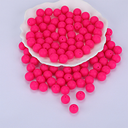 Round Silicone Focal Beads, Chewing Beads For Teethers, DIY Nursing Necklaces Making, Deep Pink, 15mm, Hole: 2mm(SI-JX0046A-18)