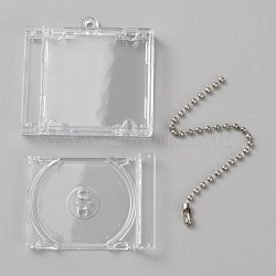 Rectangle Acrylic Mini CD Box Pendant Decorations, with Iron Ball Chain, Platinum, Clear, 51.5x53x8mm(KEYC-WH20004-31)