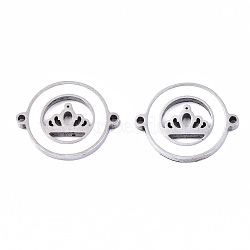 304 Stainless Steel Enamel Links Connectors, Laser Cut, Flat Round with Crown, White, Stainless Steel Color, 14.5x18.5x2mm, Hole: 1.2mm(STAS-S080-016P-A)