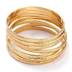 7Pcs Women's Simple Fashion Textured PVD Vacuum Plating 304 Stainless Steel Stackable Bangles, Golden, Inner Diameter: 2-5/8 inch(6.8cm)(BJEW-O182-07G)