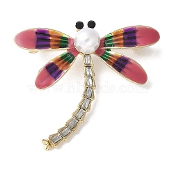 Dragonfly Enamel Pins, Alloy Rhinestone Brooches for Backpack Clothes, with Plastic Pearl, Indian Red, 51x54.5mm(JEWB-M067-09G-02)