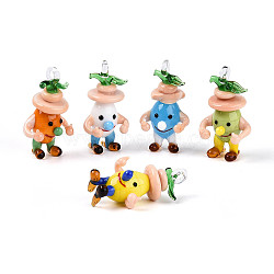 Handmade Lampwork Cartoon Onion Pendants, Mixed Color, 45~48x24~26.5x19.5~21mm, Hole: 3.5~4.5x3.5~4.5mm(LAMP-T025-11M)