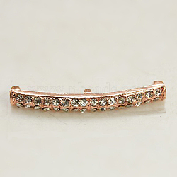 Alloy Rhinestone Tube Beads, Grade A, Rose Gold, Crystal, 32x4.5x5mm, Hole: 2mm(RB-B068-A01RG)