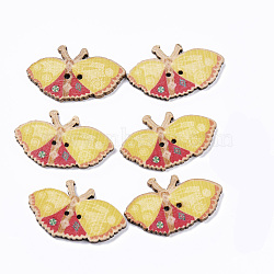 2-Hole Wooden Buttons, Single-Sided Printed, Butterfly, Colorful, 27x45x3mm, Hole: 1.8mm(BUTT-T007-025)