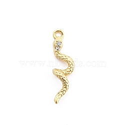 Brass Micro Pave Cubic Zirconia Pendants, Snake Charms, Golden, 16.5x5.5x3mm, Hole: 1mm(KK-M321-01D-G)