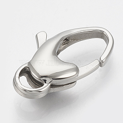 304 Stainless Steel Lobster Claw Clasps, Oval, Stainless Steel Color, 20x11x5mm, Hole: 2x4.5mm(X-STAS-T033-19)
