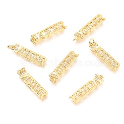Brass Micro Pave Clear Cubic Zirconia Pendants, Long-Lasting Plated, with Jump Ring, Word Voier, Real 18K Gold Plated, 22x5x1.5mm, Hole: 2.6mm(ZIRC-J024-03G)