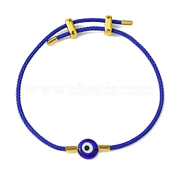 Lampwork Evil Eye & Brass Beaded Bangle, Stainless Steel Twist Rope Adjustable Bangles for Women, Medium Blue, Inner Diameter: 2~3-1/2 inch(5~9cm), 2mm(BJEW-A008-01A)