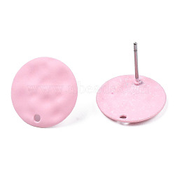 Spray Painted Iron Stud Earring Findings, with Hole, Flat Round, Pink, 14mm, Hole: 1.4mm, Pin: 0.7mm(IFIN-N008-016C)